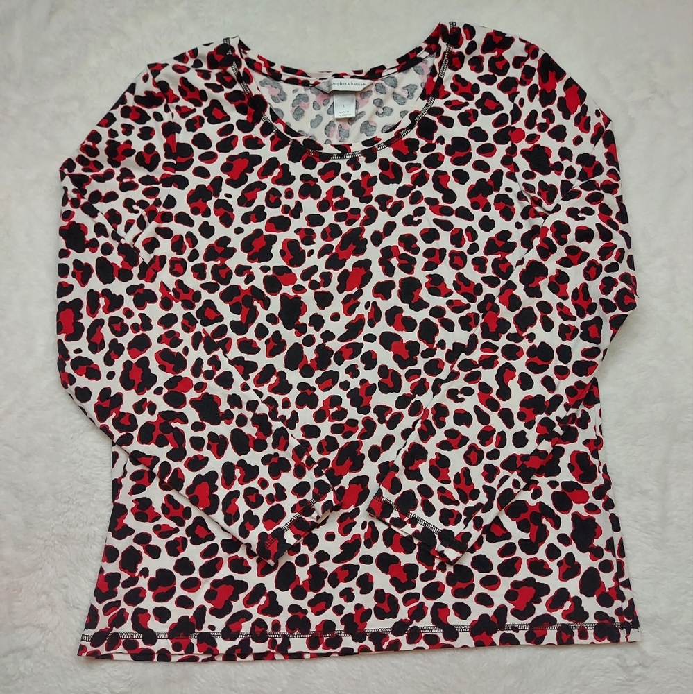 Christopher & Banks Red White Black Pattern Long Sleeve T Shirt Size L